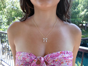 Gold Pearl Bow Necklace