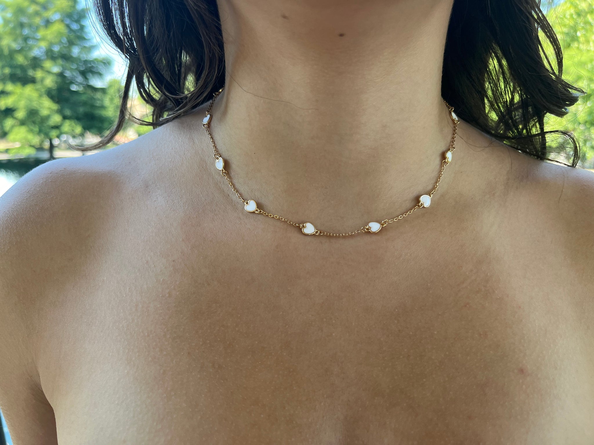 Gold and White Heart Necklace