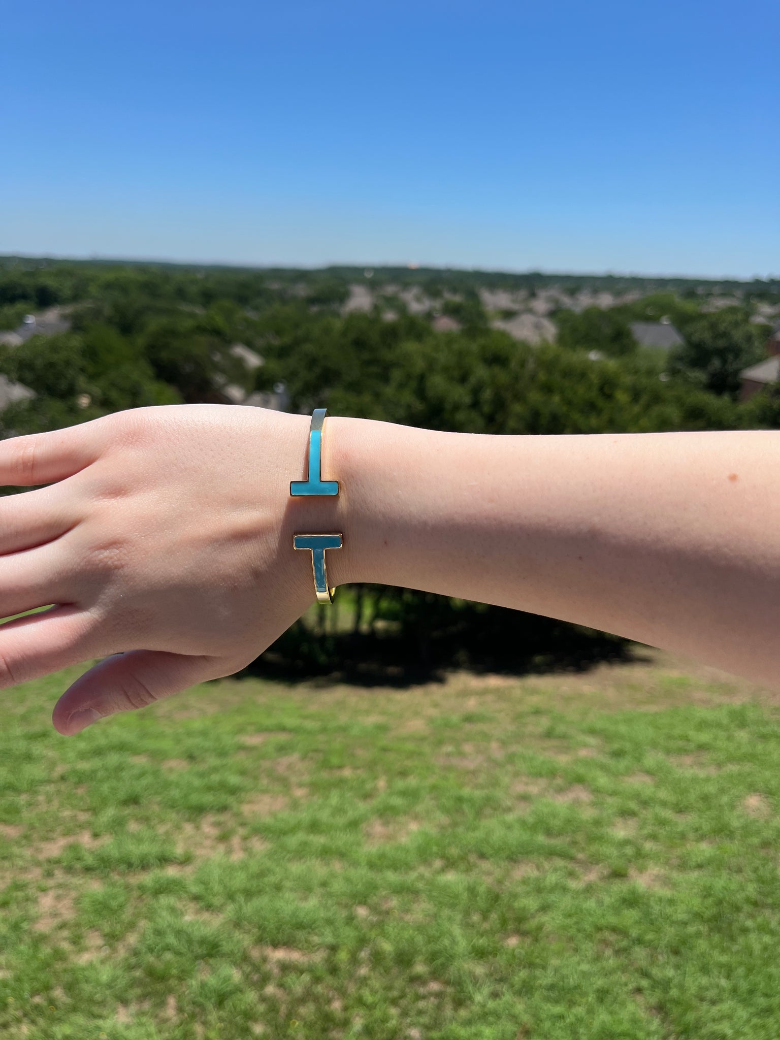 Blue and Gold T Bracelet