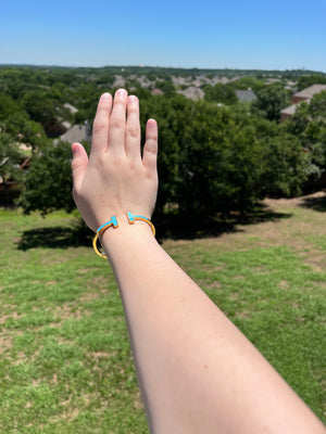 Blue and Gold T Bracelet