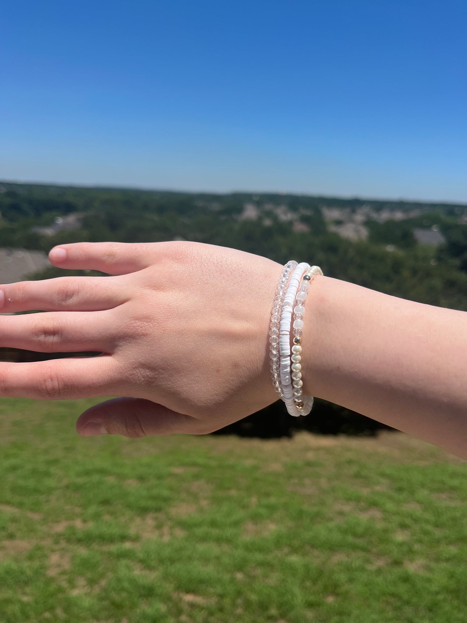 White Preppy Stack Bracelets