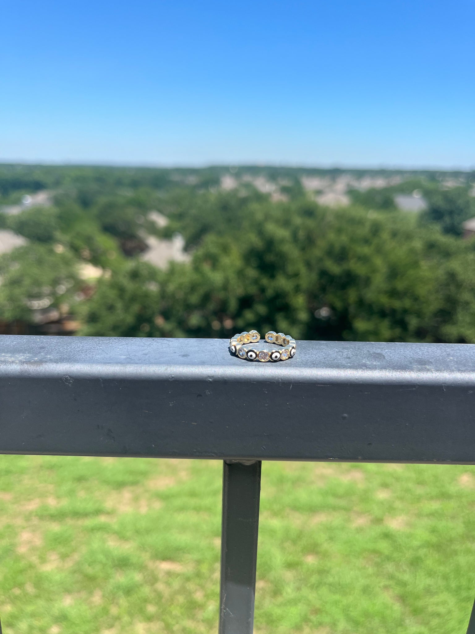 Evil eye black and crystal ring