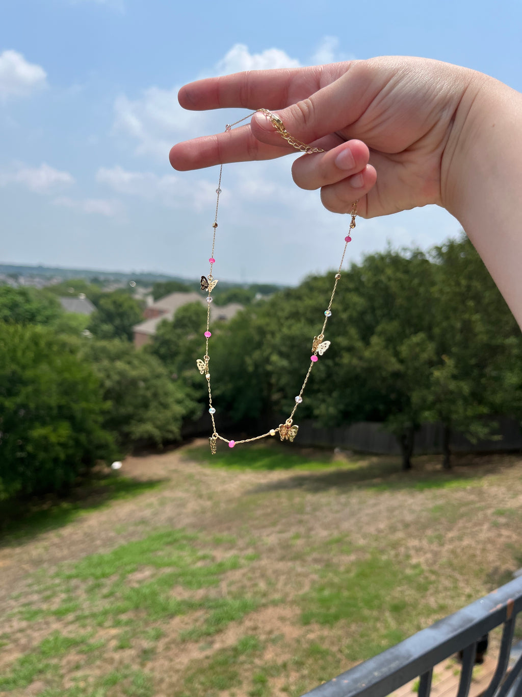 Pink and gold butterfly Necklace