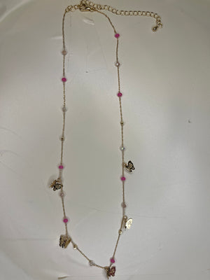 Pink and gold butterfly Necklace