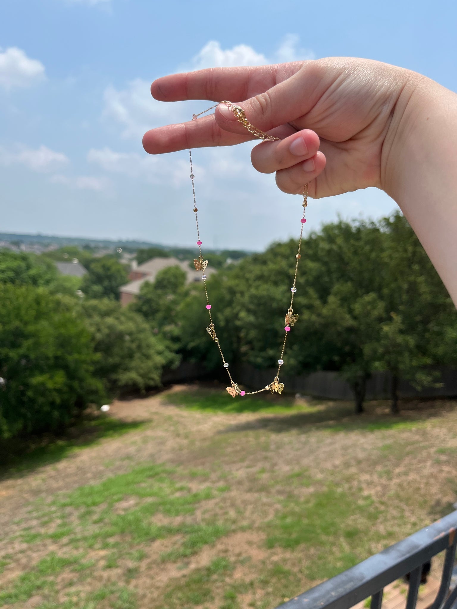 Pink and gold butterfly Necklace