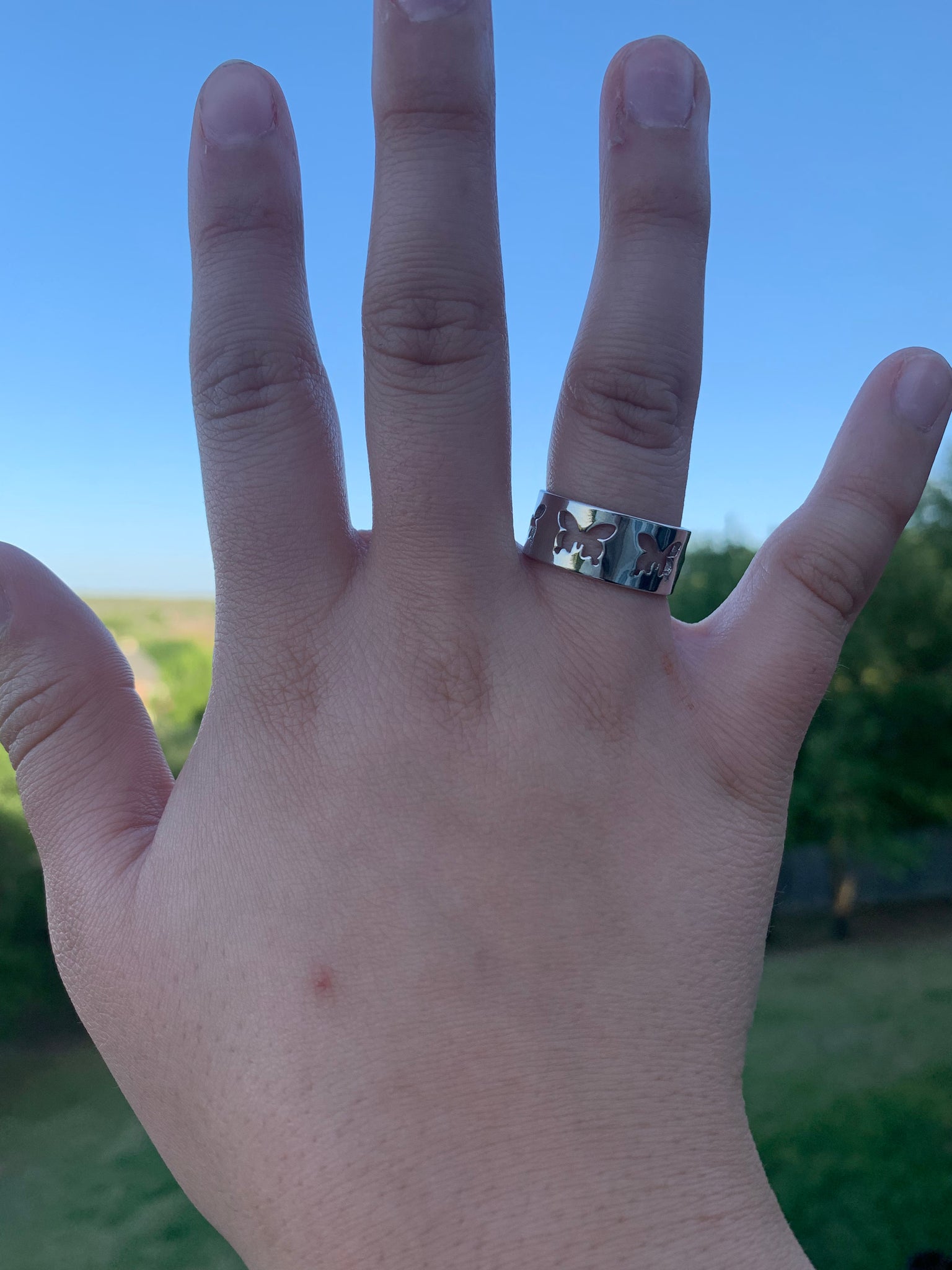 Silver butterfly cutout ring