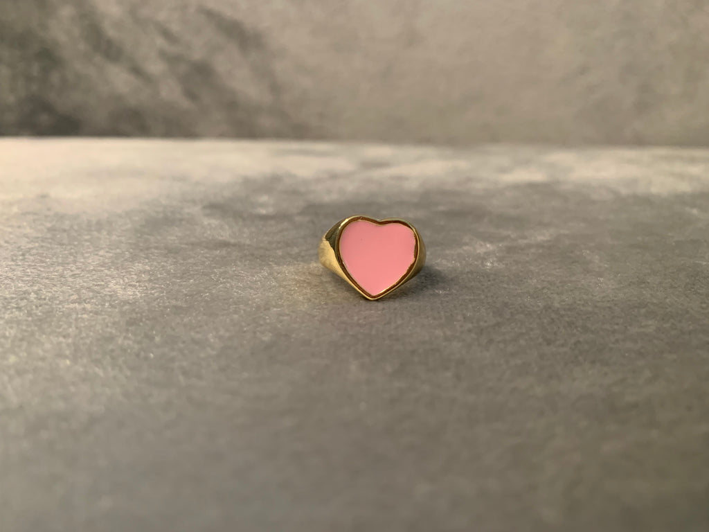 Pink heart pinky ring