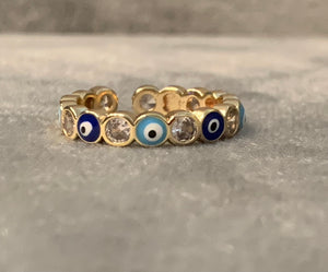 Evil eye blue and crystal ring